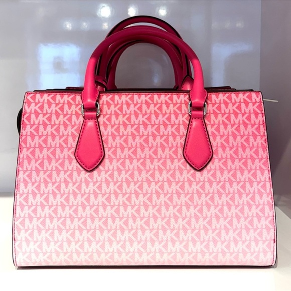 Michael Kors Sheila Medium Signature CZ Logo Satchel Crossbody Bag Dragonfruit - Picture 5 of 8